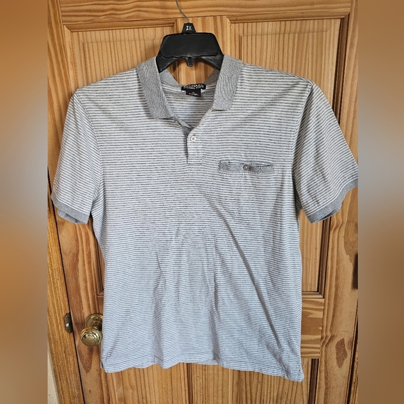 Michael Kors Gray Polo Shirt with Subtle Stripes - Picture 1 of 5
